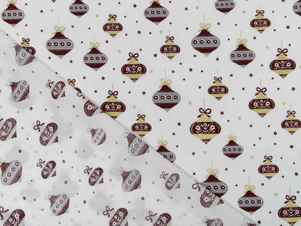 Webware Baumwolle Popeline mit Foliendruck - Weihnachtsbaumkugeln