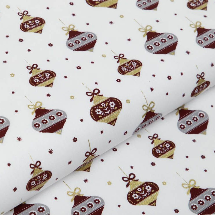 Webware Baumwolle Popeline mit Foliendruck - Weihnachtsbaumkugeln