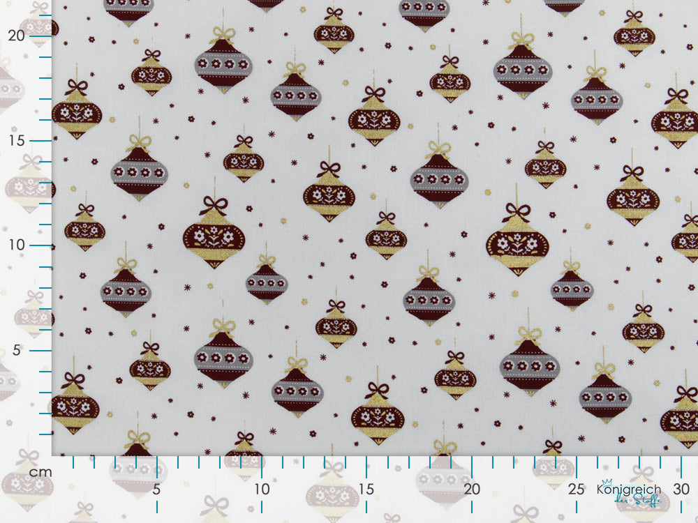 Webware Baumwolle Popeline mit Foliendruck - Weihnachtsbaumkugeln