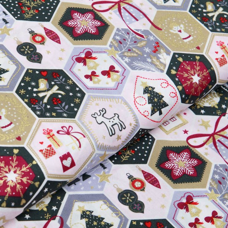 Webware Baumwolle Popeline mit Foliendruck - Weihnachtliche Patches