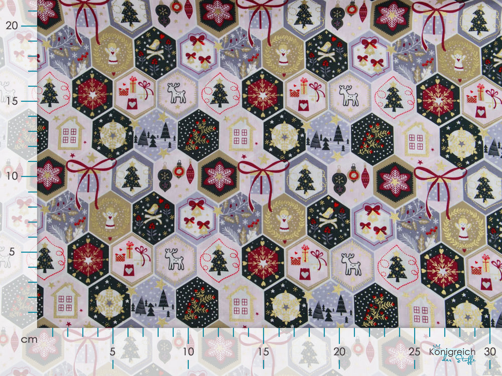 Webware Baumwolle Popeline mit Foliendruck - Weihnachtliche Patches