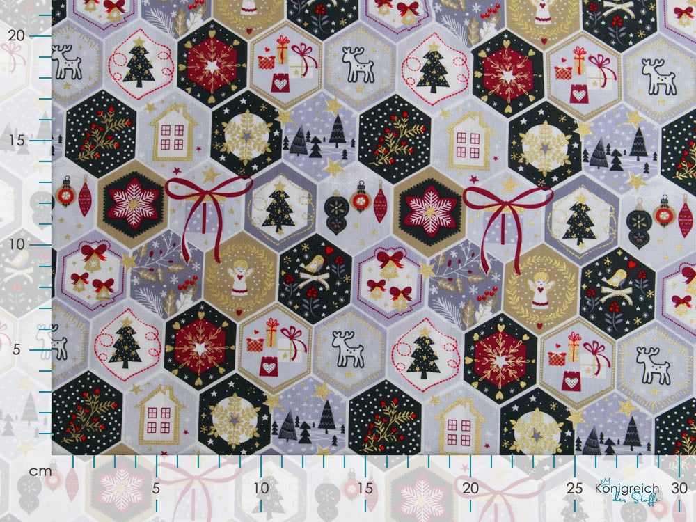 Webware Baumwolle Popeline mit Foliendruck - Weihnachtliche Patches