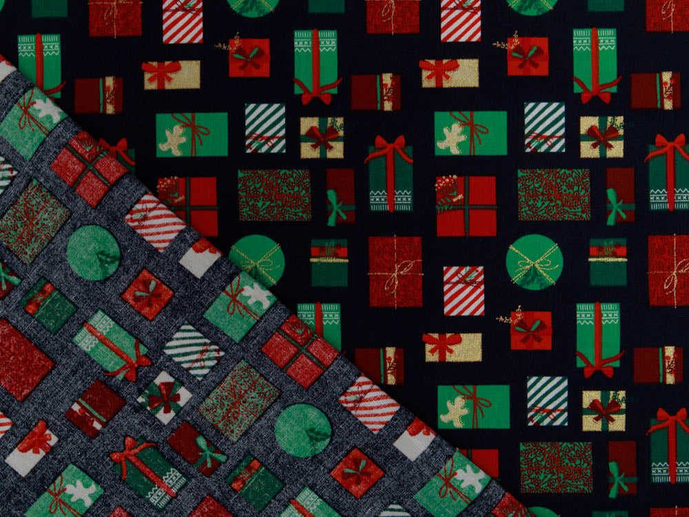 Webware Baumwolle Popeline mit Foliendruck - Weihnachtsgeschenke