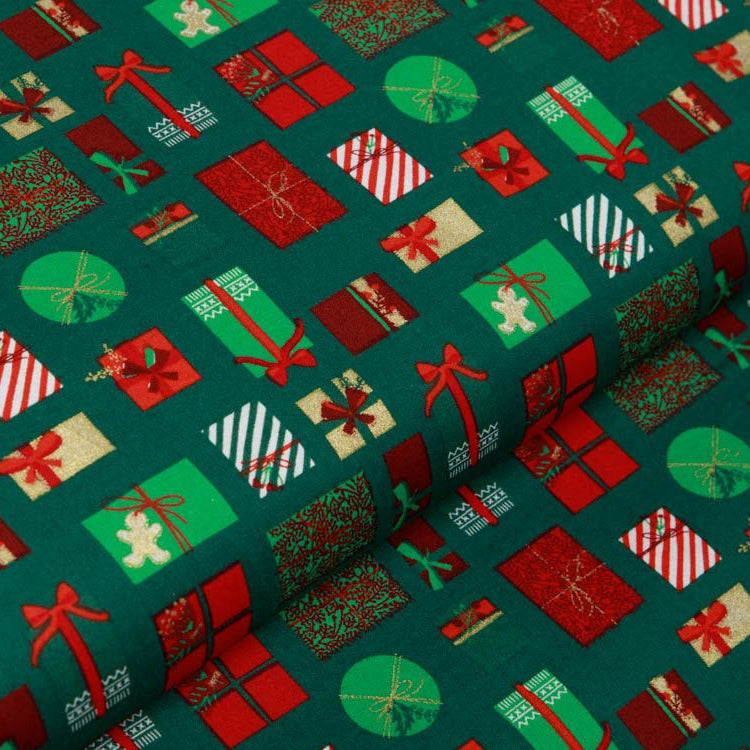 Webware Baumwolle Popeline mit Foliendruck - Weihnachtsgeschenke