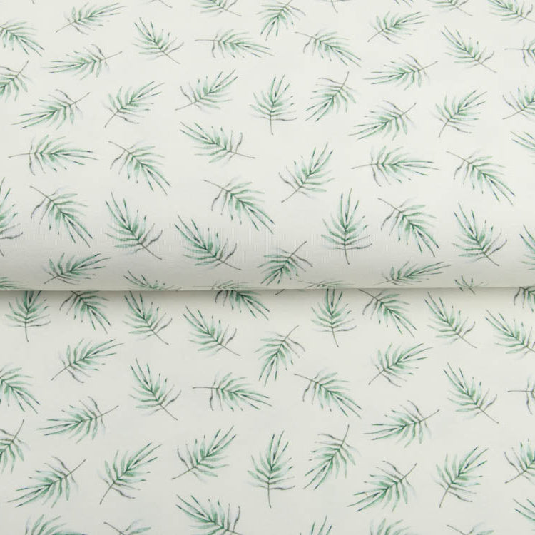 Jersey - Blätterzweige - Wollweiß