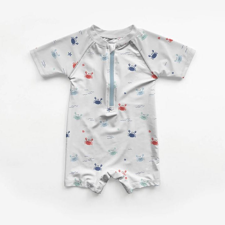 Swimwear Jersey Badestoff UV Protection UPF 50 niedliche Krabben - weiß