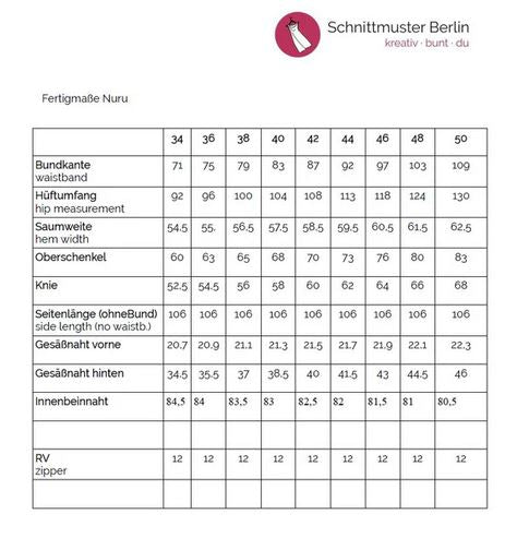 Papierschnittmuster Hose Nuru