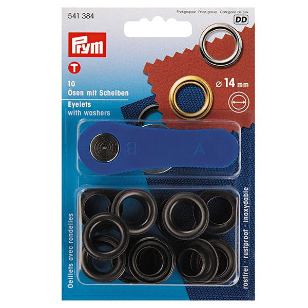 Prym Ösen mit Scheiben 14mm 10 Stück - brüniert