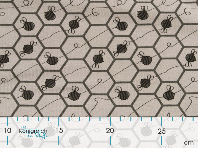 Jersey - Bienchen und Bienenwaben - grau
