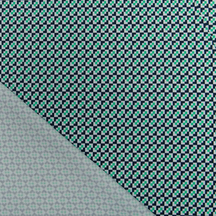 Stretchsatin Hosenstoff - Grafisches Rautenmuster - navy/grün