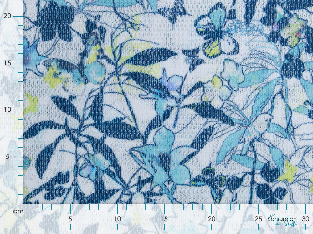 Leichter Strickstoff - Blumen - weiß