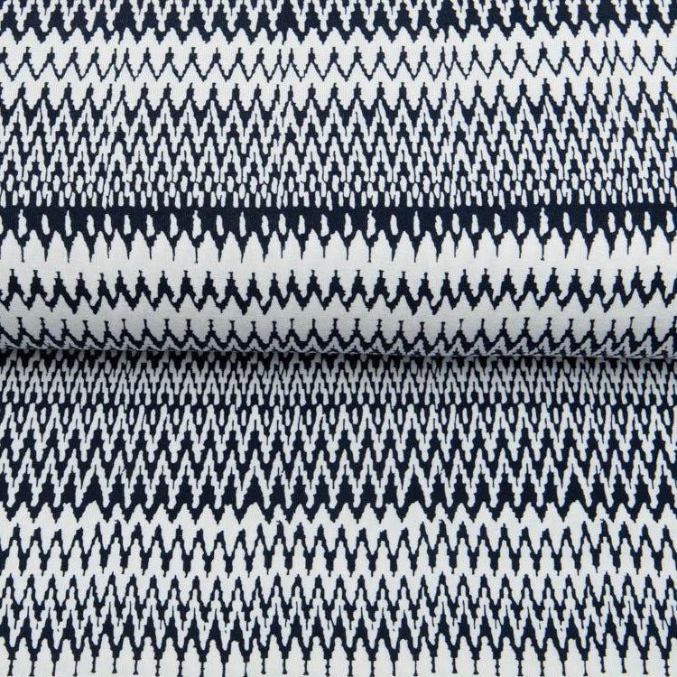 Jersey Viskose Estella - Zick Zack-Muster - weiß
