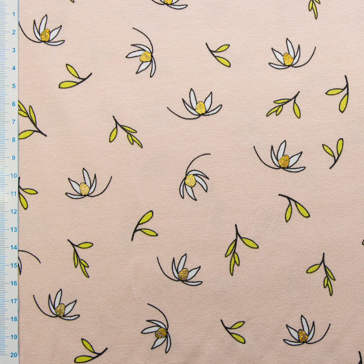 Jersey mit Metallic Foliendruck - kleine Blumenstengel - altpink