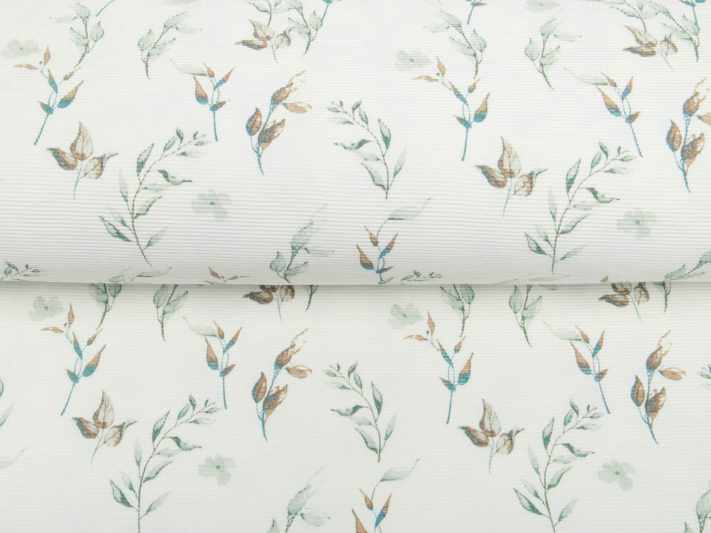 Jersey OTTOMAN - Querrippe - Aquarelle-Herbstzweige - weiß