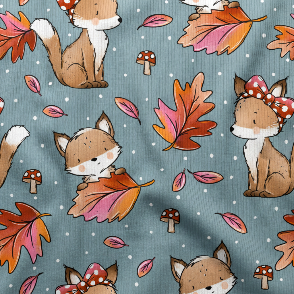 Rippjersey Stoff mit Fuchs-Herbstmotiv