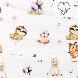 Webware Baumwolle Popeline Digitaldruck Mix Bloom Snoozy - kleine Gürteltiere - weiß