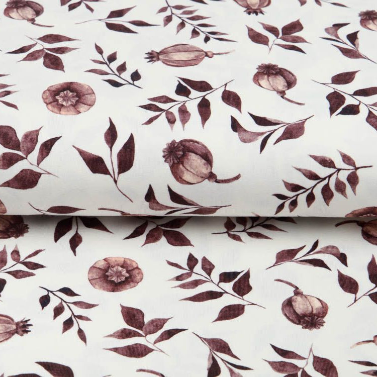 Jersey Digitaldruck Frenchie Snoozy - Herbstgestöber - wollweiß