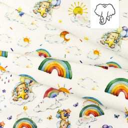 Jersey Digitaldruck Dreamy Bears - süße Bären auf Regenwolken - weiß