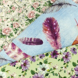 Jersey Digitaldruck in Jeansoptik Alya - Federn - blau