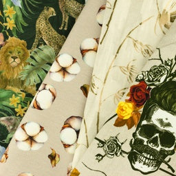 Jersey Baumwolle Digitaldruck Auva - Baumwollblüten - beige