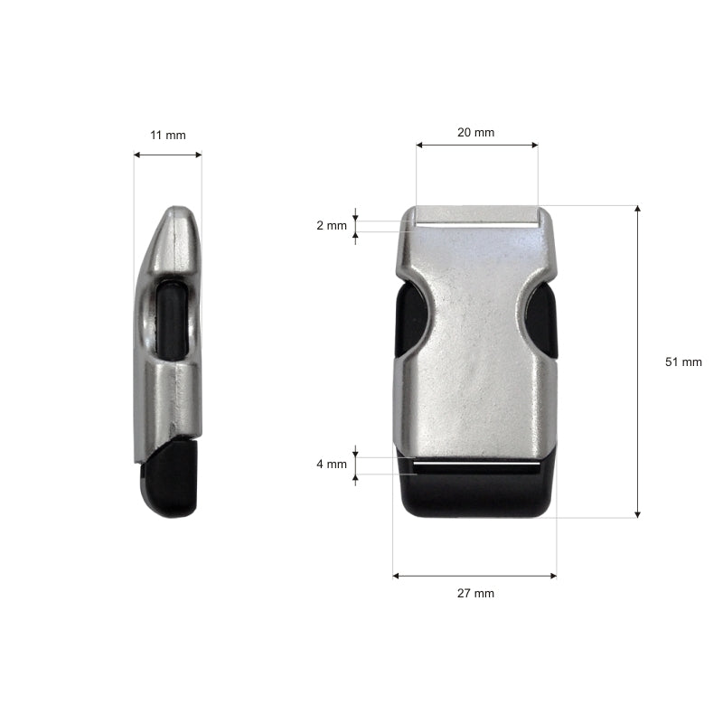 Steckschnalle zweifarbig ca. 20 mm - silberfarben-schwarz