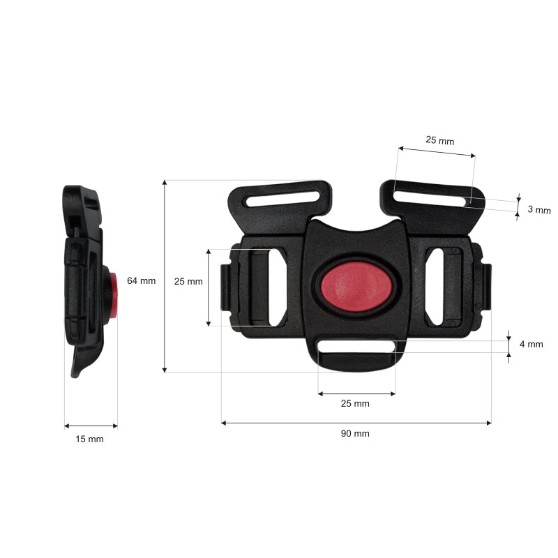 Steckschnalle Double 25 mm 5-Way - schwarz
