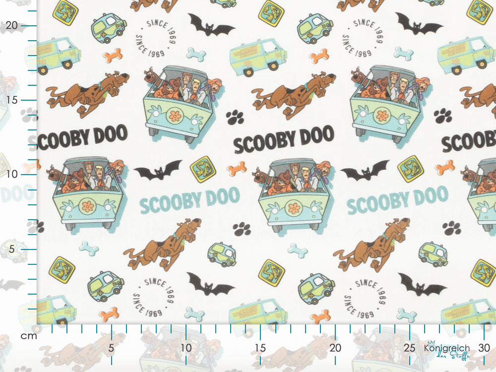 Webware Baumwolle Popeline Digitaldruck Scooby Doo - Scooby Doo on Tour - weiß