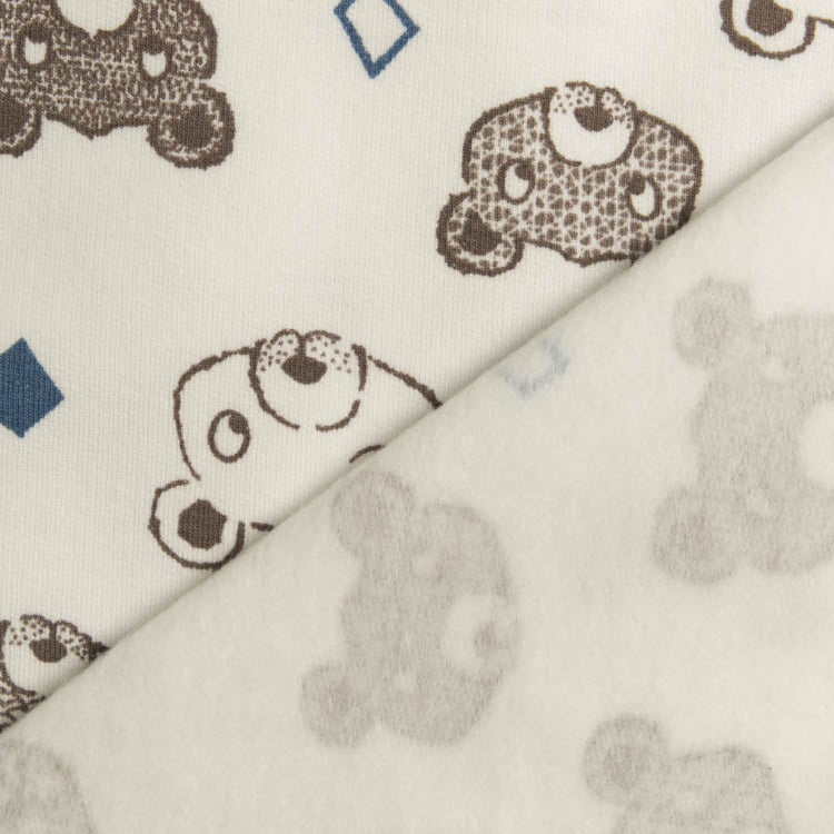 Sweat French Terry - Teddygesichter und Rauten - weiß