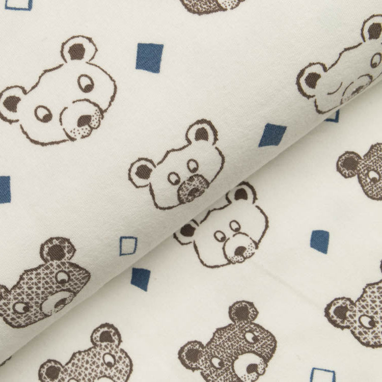 Sweat French Terry - Teddygesichter und Rauten - weiß