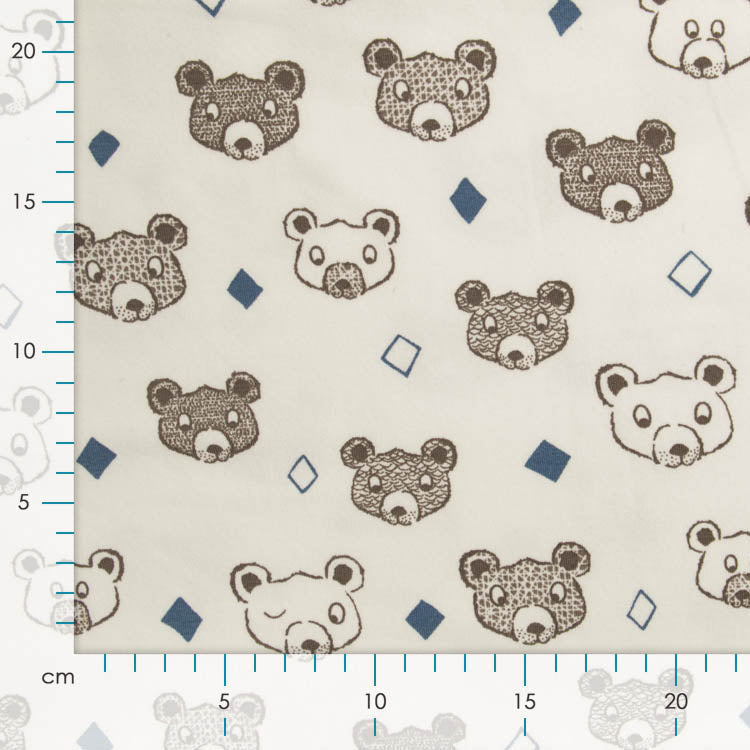 Sweat French Terry - Teddygesichter und Rauten - weiß