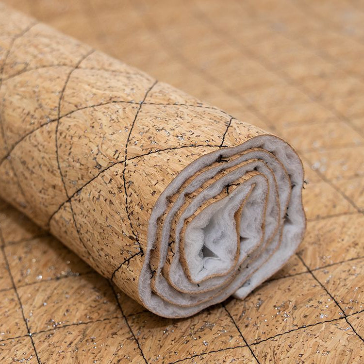 Kork Coupon ca. 50 cm x 65 cm - Rautenmuster nahtgesteppt - silberfarben/schwarz