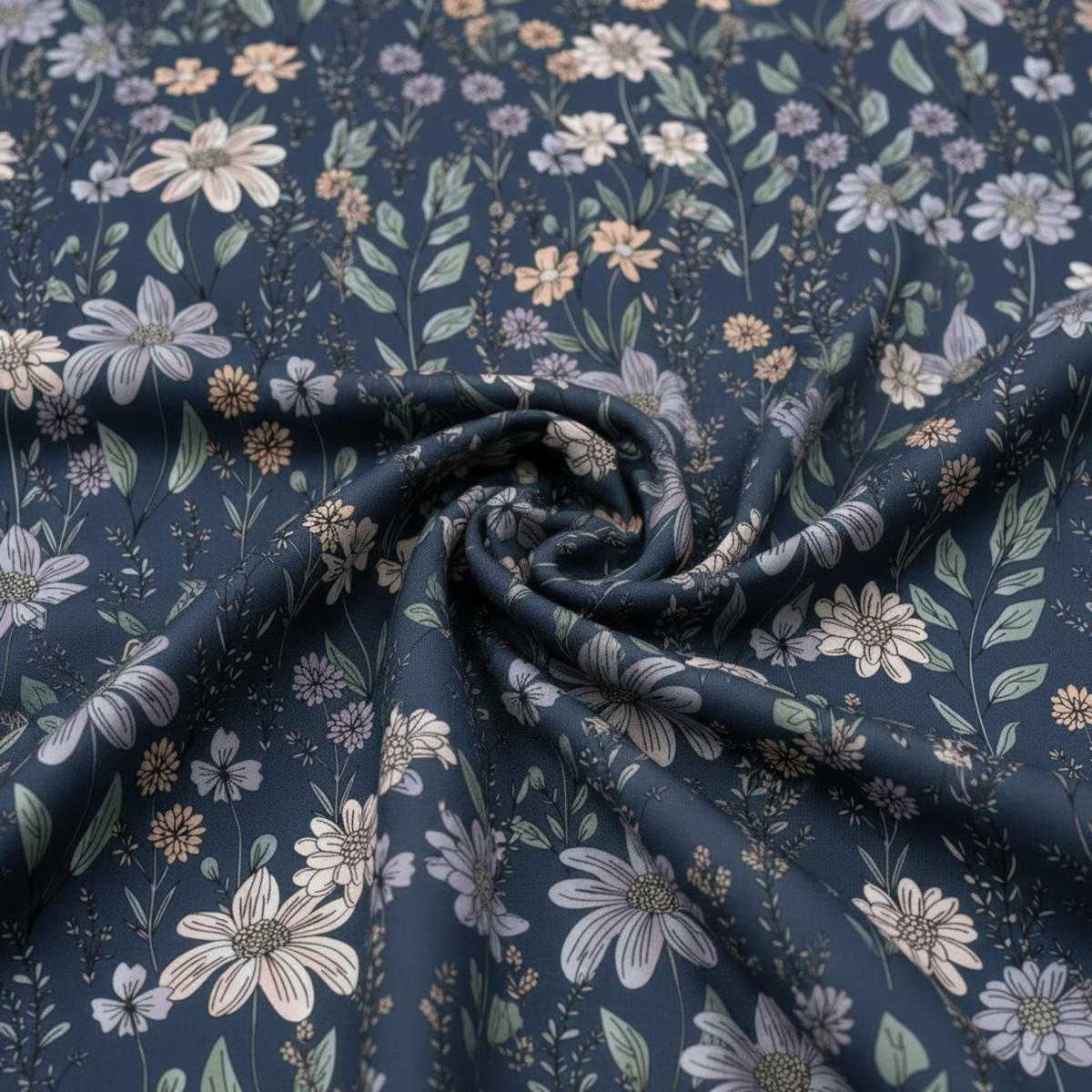 Eigenproduktion Softshell Katzengold Design - Blumenwiese - nachtblau