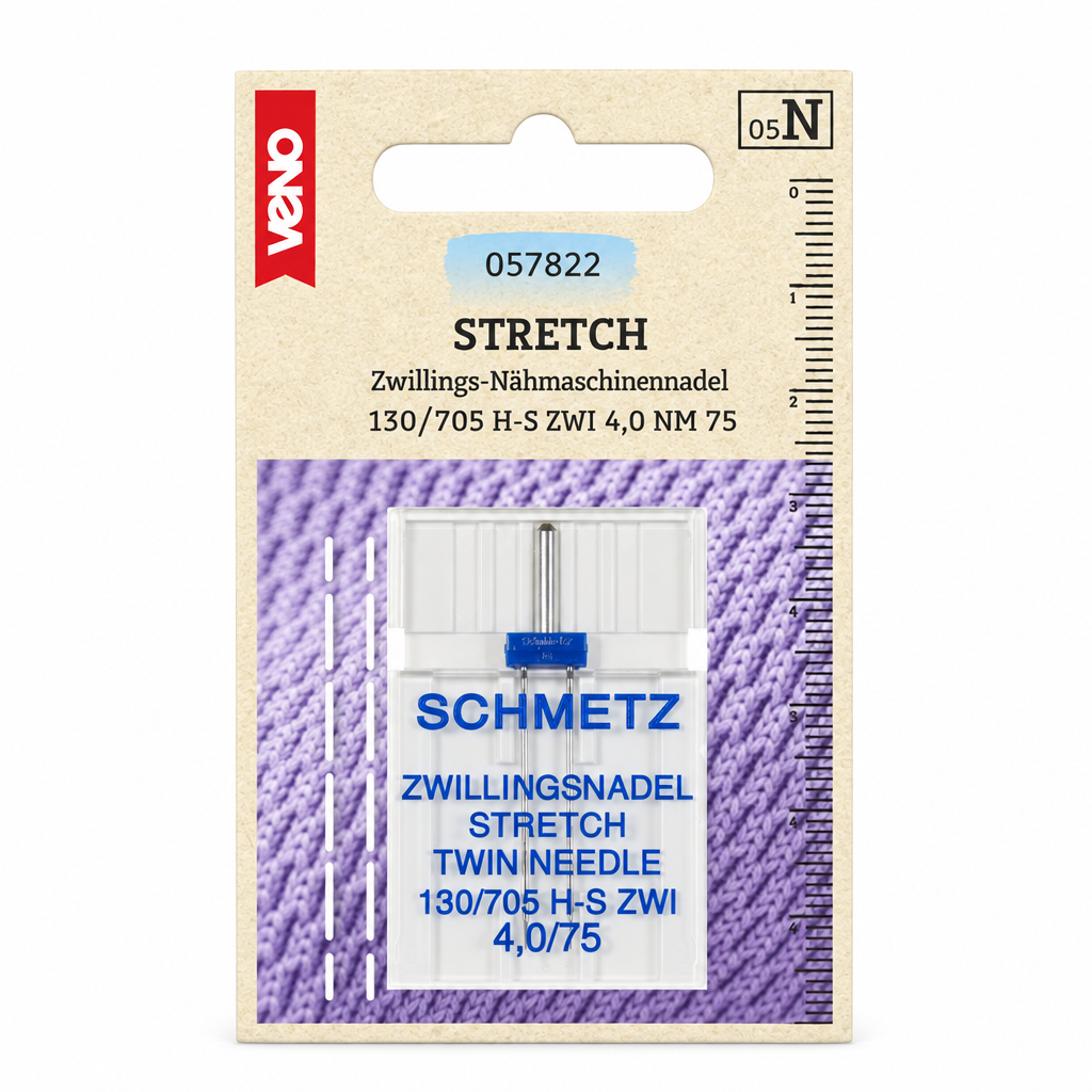 Stretch-Zwillingsnadel auf weißem Hintergrund