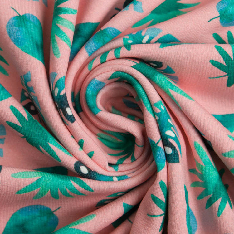 Jersey Swafing Tommy - verschiedene Dschungelblätter - rosa
