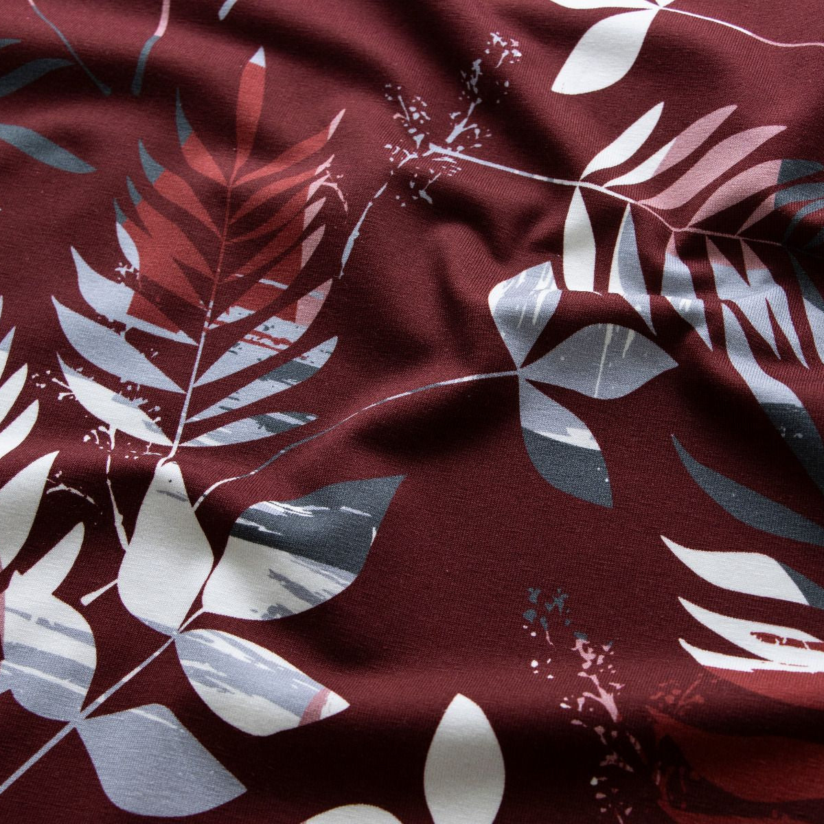 Jersey Swafing Theo - große Farnmotive - bordeaux