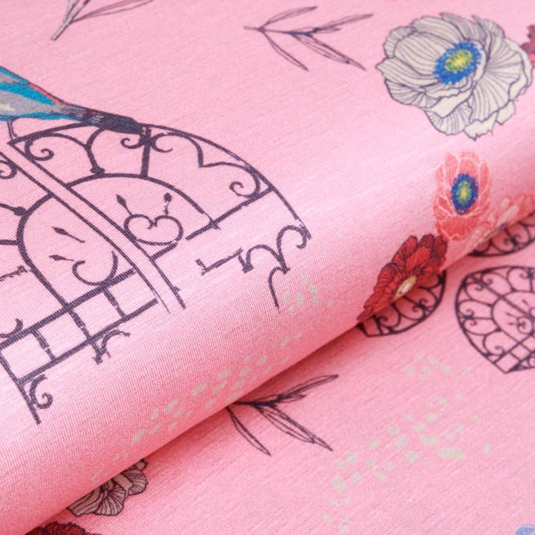 Slub-Jersey Viskose Swafing In the Garden by Bienvenido Colorido - Blumen und Vögel - koralle