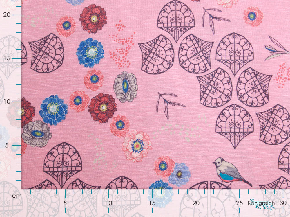 Slub-Jersey Viskose Swafing In the Garden by Bienvenido Colorido - Blumen und Vögel - koralle