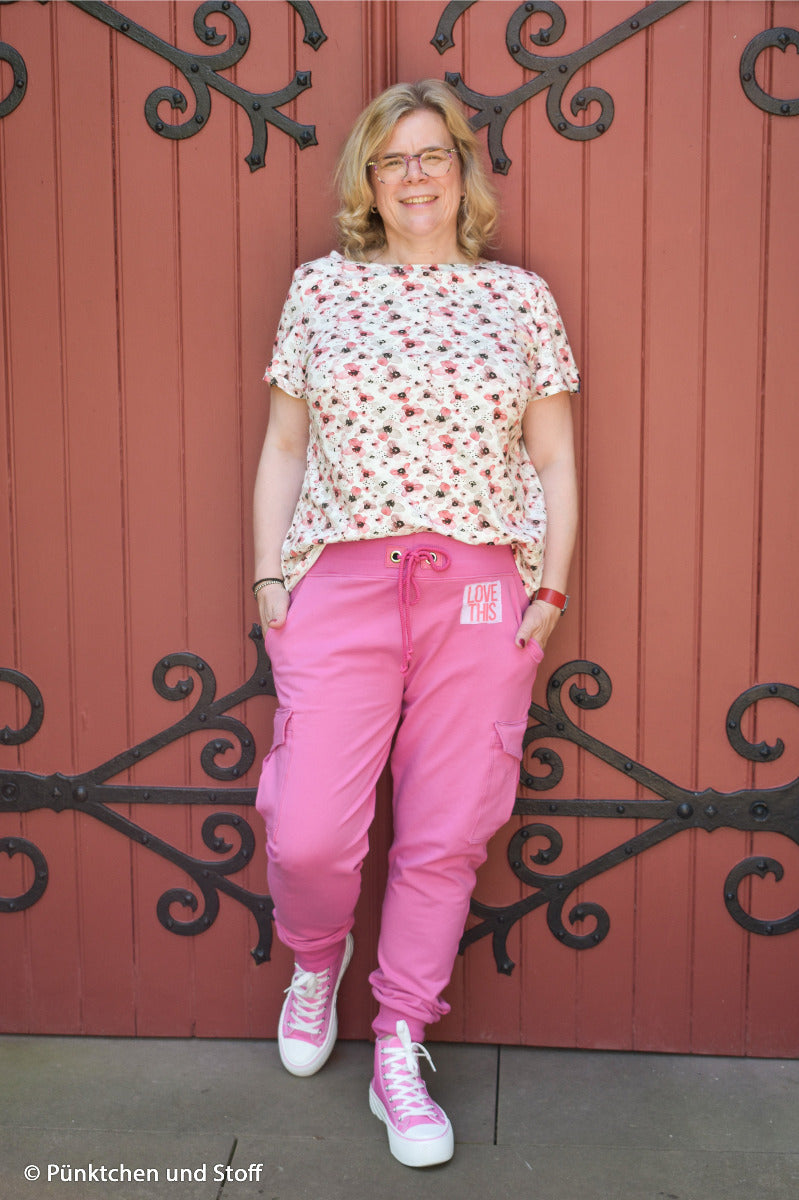 Jersey Baumwolle Swafing Madrid - Frühlingsblumen - weiß - rosa