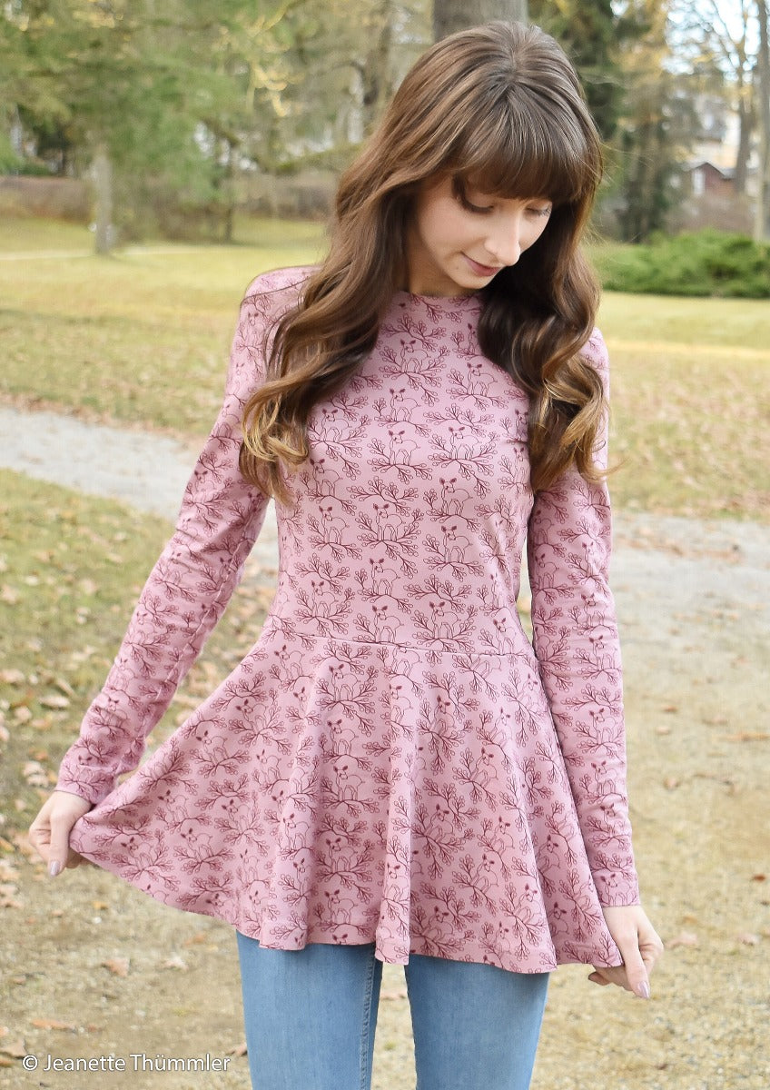 Jersey Swafing Deerberry by Jolijou - Hirsche und Beerenzweige - altrosa