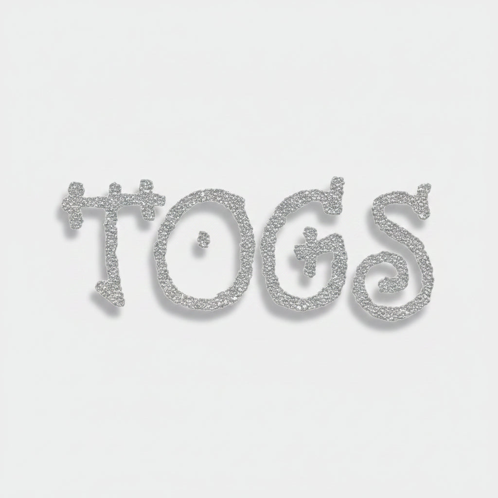 Transfer Bügelbild "TOGS" silberfarben-glitzer