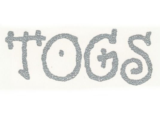 Transfer Bügelbild "TOGS" silberfarben-glitzer