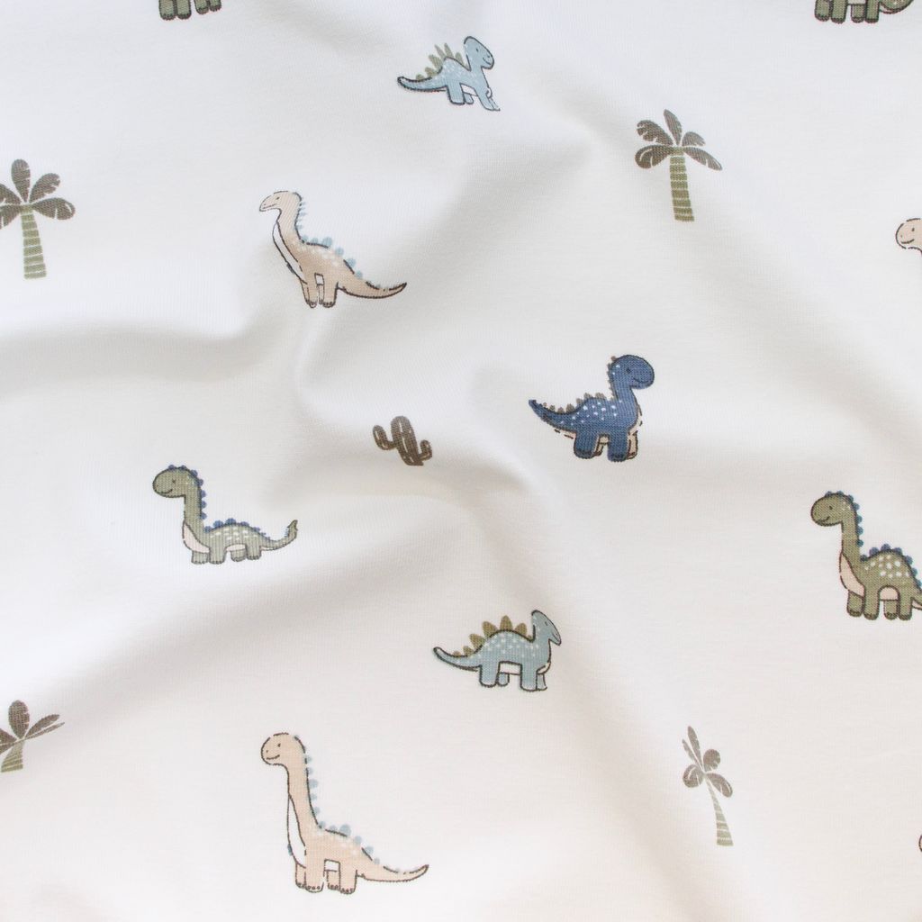 🦕Baumwolle Jersey Stoff Digitaldruck - Dinosaurier - Wollweiß