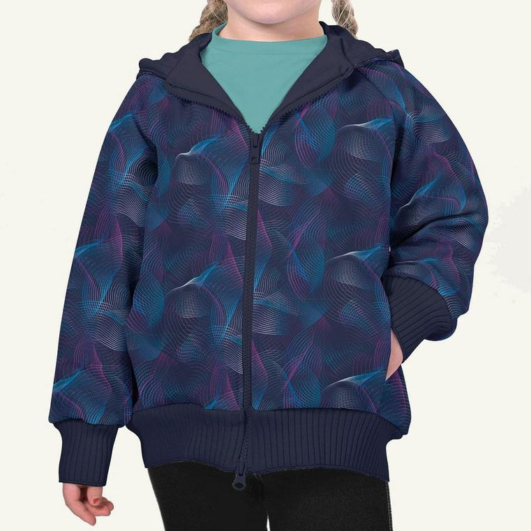 Jackenstoff Softshell - schwingende Linien - dunkelblau