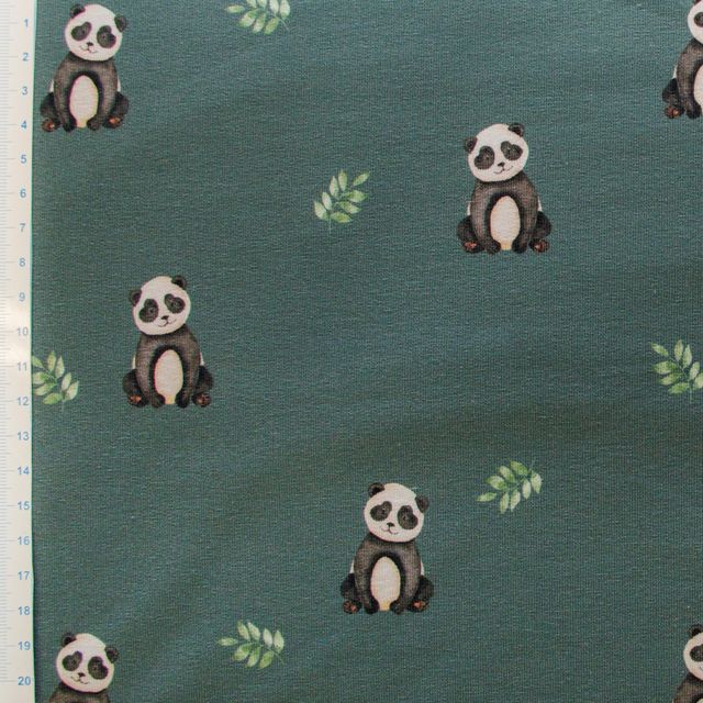 🐼 Baumwolle Jersey Stoff Digitaldruck - Pandas Dunkelgrün