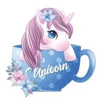 Transfer-Applikation zum Aufbügeln -  niedliches Einhorn in Kaffeetasse