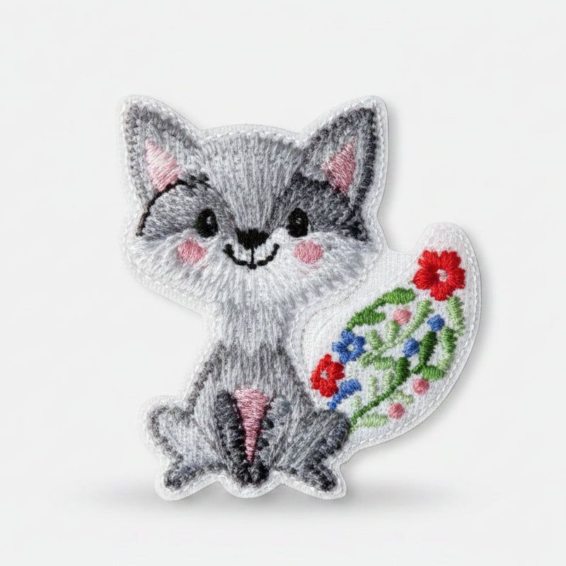 Applikation zum Aufbügeln Blumentierkinder - Katze - grau