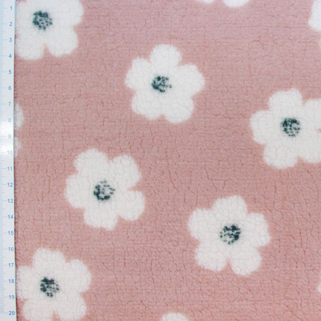 🌸 Kuschelplüsch Teddy-Fleece Stoff mit Blumen – Altrosa