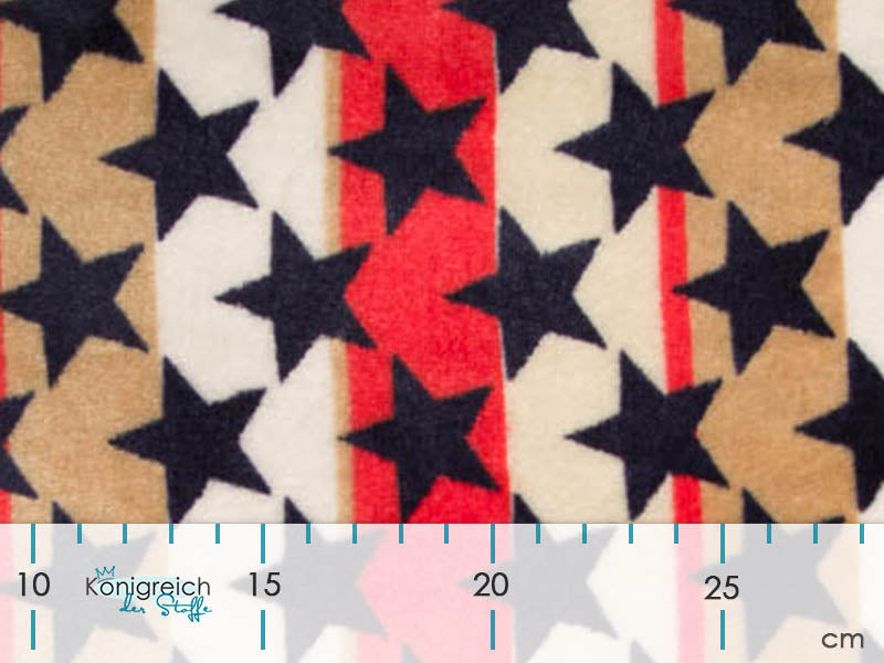 Wellnessfleece Double Face - Sterne auf Streifen - weiß/rot/braun