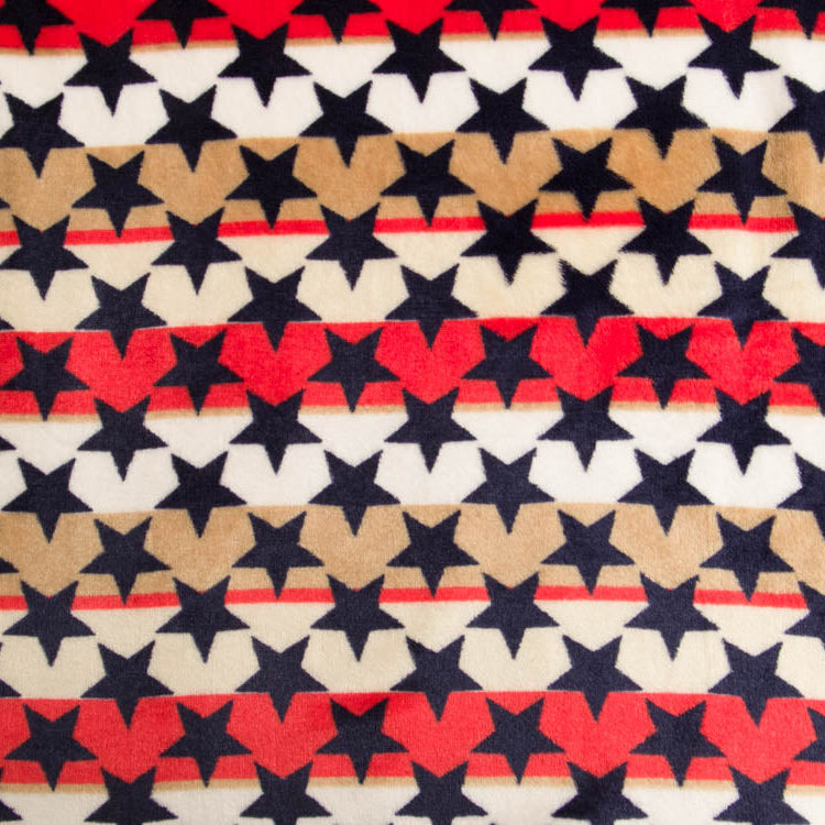 Wellnessfleece Double Face - Sterne auf Streifen - weiß/rot/braun