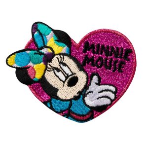 Applikation mit Glitzer zum Aufbügeln Disney-Mickey Mouse - Minnie im Herz - pink